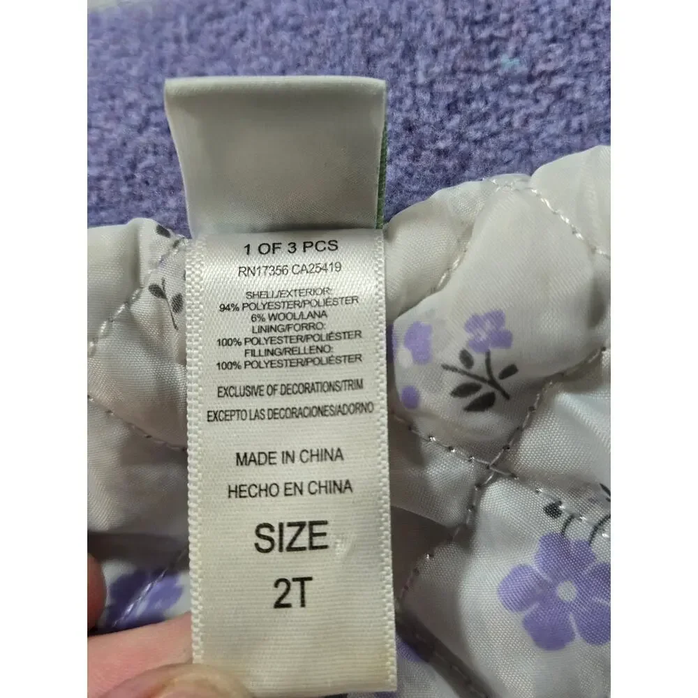 Little Me Toddler 2T Pair Coats Red Quilted Sherpa Hood Lilac Purple Peacoat Bow